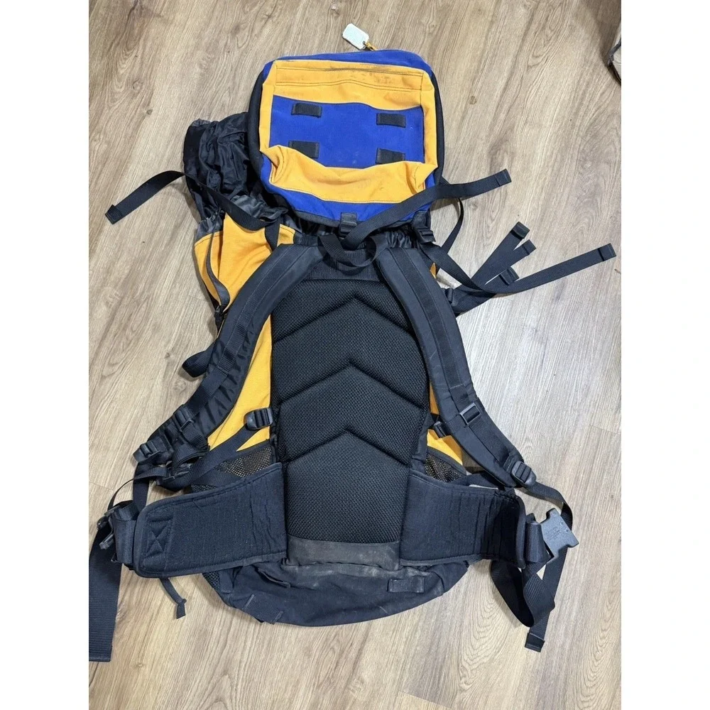 Vtg L.L BEAN Blue Yellow Hiking Camping Backpack‎ Pack-Out Heavy Duty Rucksack